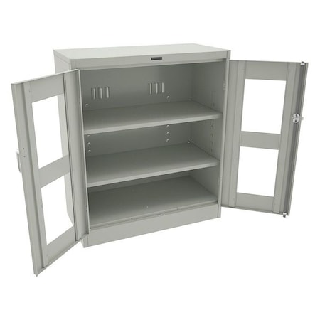 Tennsco Shelving Storage Cabinet, 42 in H, 36 in W, 18 in D, Swing, Keyed, Light Gray, 2 Shelves, 0 Drawers CVD1842 LIGHT GREY