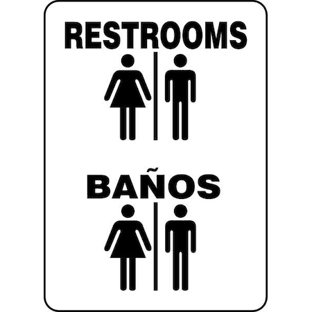 Accuform No Header, Restrooms/Banos, 10" W x 14" H, Rectangle, Aluminum SBMRST528VA