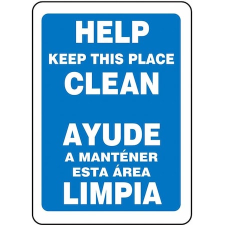 Accuform Help Keep This Place Clean, Spanish-Bilingual Sign, 10" W x 14" H, Rectangle, Aluminum, SBMHSK973VA SBMHSK973VA