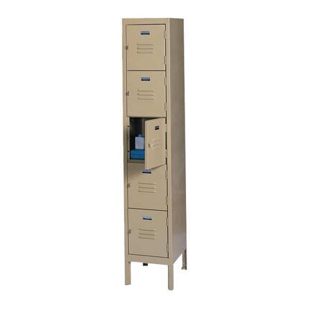 Edsal Box Locker, 12" W, 15" D, 66" H, (1) Wide, (5) Openings, Tan CL5611TN-UN