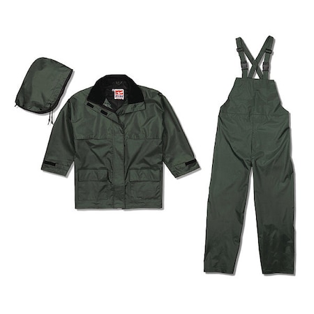 Viking 3-Piece Rainsuit with Detachable Hood, Polyester, PVC, 150 den Thick, Detachable, Green, M 2900G-M