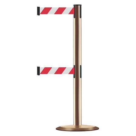 Tensabarrier Barrier Post with Belt, Red/White Diagonal, 7 1/2 ft Length, 38 in Post Height, No Legend 889T2U-2P-2P-STD-NO-D3X-C