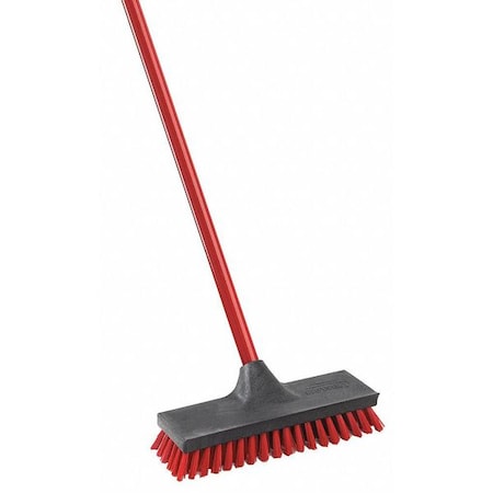 Libman 3 1/4 in W Scrub Brush, Stiff, 49 in L Handle, 10 1/2 in L Brush, Red, Wood, 10 1/2 in L Overall 547