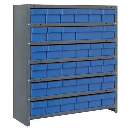 Quantum Storage Systems Steel Enclosed Bin Shelving, 12 in D x 39 in H x 36 in W, 7 Shelves, Blue CL1239-601BL