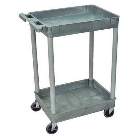 Zoro Select Utility Cart with Deep Lipped Plastic Shelves, 300 lb Load Capacity, 2 Shelves, 24 in L, 18 in W STC11-G
