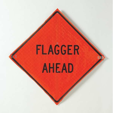 Eastern Metal Signs And Safety Flagger Ahead Traffic Sign, 36 in W, 36 in H, Polyester, PVC, Orange C/36-EMO-3FH-HD FLAGGER AHEAD
