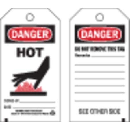 Brady Danger Tag, Hot, Polyester, 5 3/4 in H x 3 in W, Black, Red, White, Rectangle, 10 PK 86541