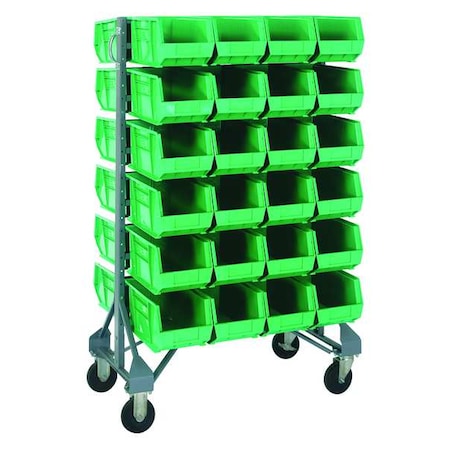 Quantum Storage Systems Steel Mobile Bin Rail Floor Rack, 36 in D x 53 in H x 20 in W, Green MQRU-12D-239-48GN
