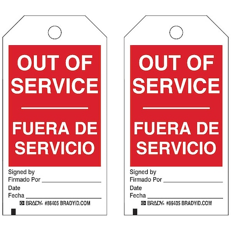 Brady Out Of Svce Bilingual Tag, 3/8 In, PK10, 86405 86405