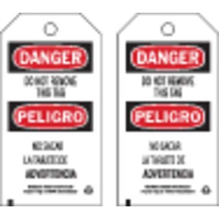 Brady Danger Bilingual Tag, Lockout Tagout, Cardstock, 5 3/4 in H x 3 in W, Black, Red, White, Rectangle 86636
