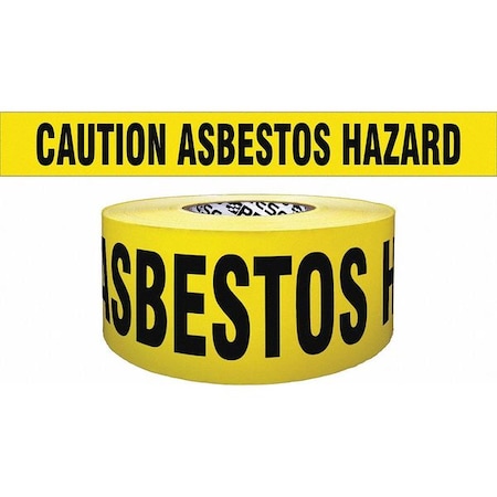 Zoro Select Barricade Tape, Caution Asbestos Hazard, Yellow, 3 in Wide x 1,000 ft Length, Polyethylene, 4 mil B3104Y287-200