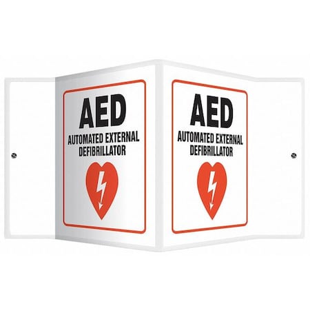 Accuform Aed Automated External Defibrillator, 8 1/2 in W x 6 in H, V-Shaped, Plastic, PSP610 PSP610