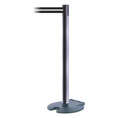 Tensabarrier Barrier Post with Belt, Black/White Horizontal, 7 1/2 ft Length, 38 in Post Height, No Legend RB1-73-73-STD-NO-S3X-C