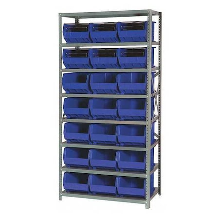 Quantum Storage Systems Steel Bin Shelving, 18 in D x 75 in H x 36 in W, 8 Shelves, Blue QSBU-255BL
