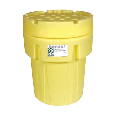 Ultratech Open Head Overpack Drum, Polyethylene, 95 gal, Unlined, Yellow 580