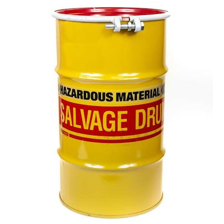 Zoro Select Open Head Transport Drum, Steel, 15 gal, Lined, Yellow 17855M