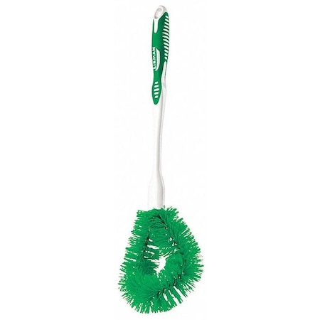 LIBMAN Toilet Brush, 11 in L Handle, 5 1/4 in L Brush, Green/White, Polypropylene, 12 in L Overall 24