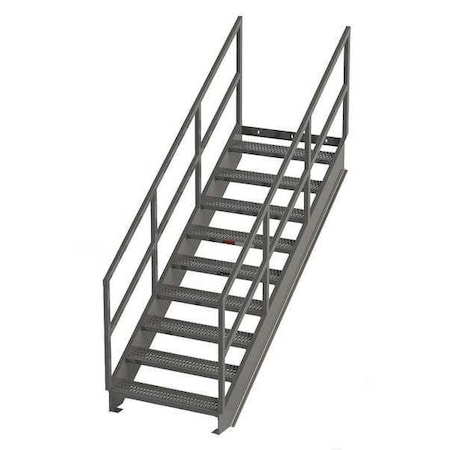 Zoro Select Stair Unit, 106 in Overall H, 9 Steps, Carbon Steel, 1,000 lb Load Capacity, Serrated Tread IS70-36