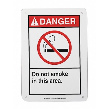Accuform Danger No Smoking Sign, 10" H, 7 in W, Plastic, Rectangle, English, MRMK002VP MRMK002VP
