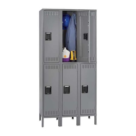 Tennsco Wardrobe Locker, 36 in W, 12 in D, 78 in H, (2) Tier, (3) Wide, Gray DTK-121236-3  MED GR