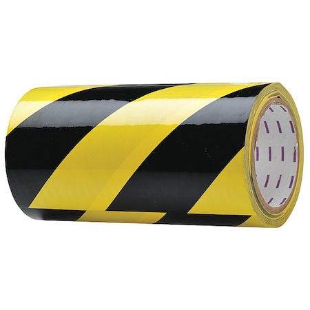 Zoro Select Floor Marking Tape, vinyl, No Legend, Black, Yellow, 8 in W., 7 mil Thickness 9JWU4
