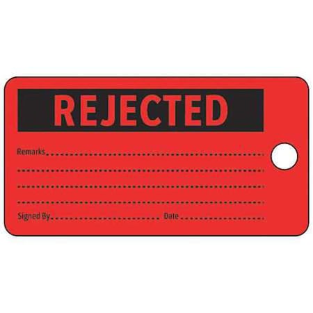 Electromark Tag, Rejected, Cardstock, 3 in H x 5 3/4 in W, Red, Rectangle, 25 PK 5539C0