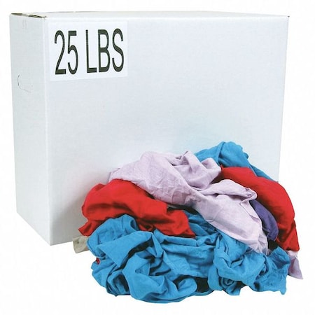 ZORO SELECT New Cotton Cloth Rags, T-Shirt, Assorted, Colors Vary, 25 lbs G440025PC