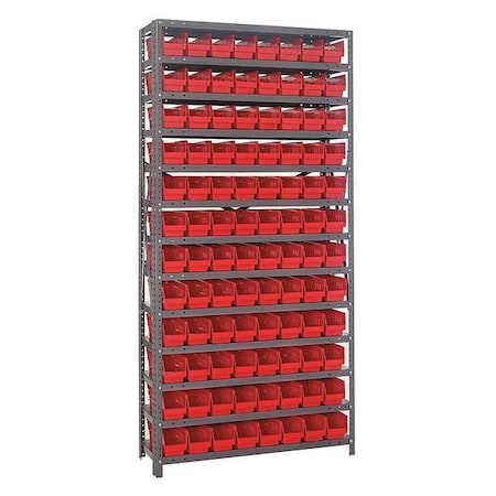 Quantum Storage Systems Steel Bin Shelving, 36 in W x 75 in H x 12 in D, 13 Shelves, Gray/Red 1275-101RD