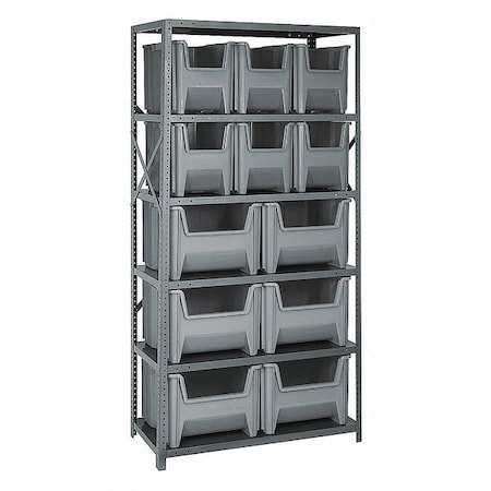 Quantum Storage Systems Steel Bin Shelving, 36" W x 75" H x 18" D, 6 Shelves, Gray QSBU-600800GY