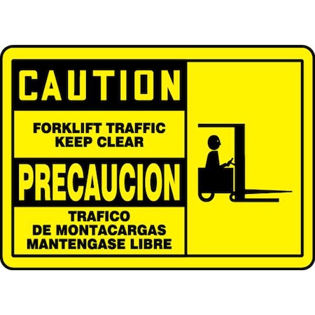 Accuform Spanish-Bilingual Caution Sign, 7" H, 10" W, Plastic, Rectangle, English, Spanish, SBMVHR665MVP SBMVHR665MVP