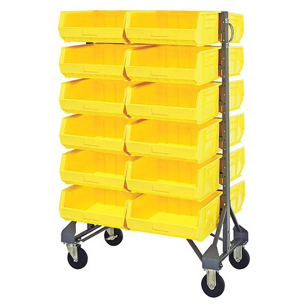 Quantum Storage Systems Steel Mobile Bin Rail Floor Rack, 36 in D x 53 in H x 20 in W, Yellow MQRU-12D-250-24YL