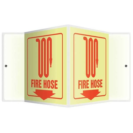 Accuform Fire Hose Sign, 6X8-3/4", R/Glow, FH, ENG PSP350