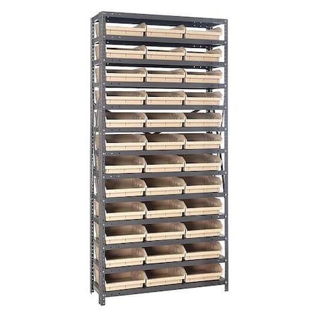Quantum Storage Systems Steel Bin Shelving, 12 in D x 75 in H x 36 in W, 13 Shelves, Ivory 1275-109IV