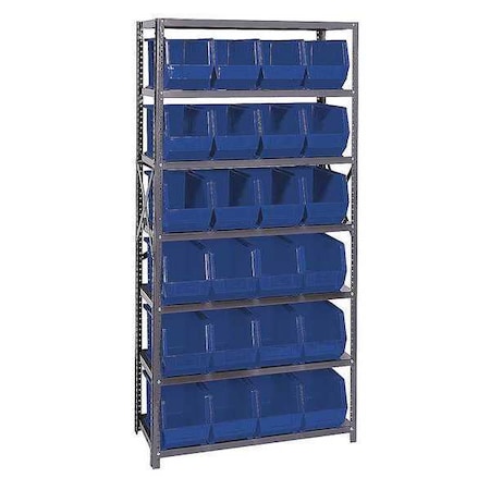 Quantum Storage Systems Steel Bin Shelving, 18 in D x 75 in H x 36 in W, 7 Shelves, Blue QSBU-265BL