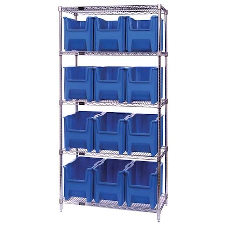 Quantum Storage Systems Steel Bin Shelving, 18 in D x 74 in H x 36 in W, 5 Shelves, Blue WR5-600BL