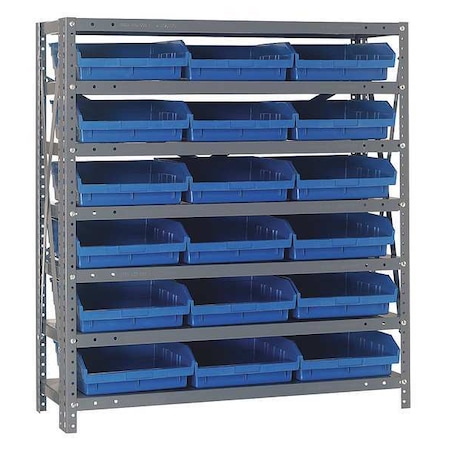 Quantum Storage Systems Steel Bin Shelving, 12 in D x 39 in H x 36 in W, 7 Shelves, Blue 1239-109BL