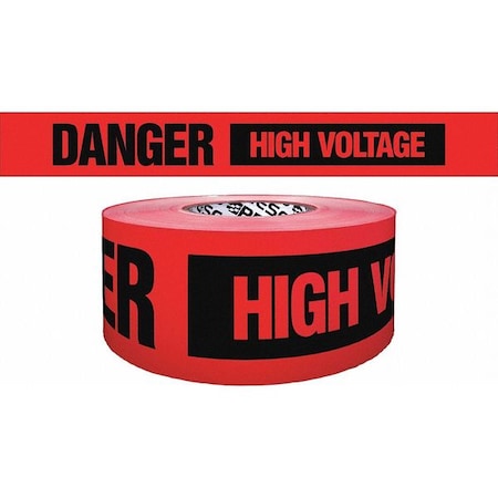 Zoro Select Barricade Tape, Danger High Voltage, Red, 3 in Wide x 500 ft Length, Polypropylene, 4 mil B354R1819-200