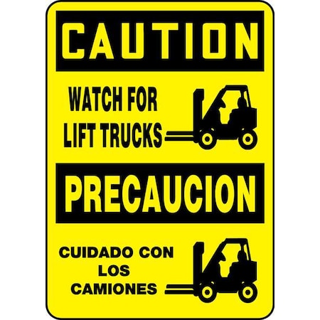 Accuform Spanish-Bilingual Caution Sign, 14" H, 10" W, Aluminum, Rectangle, English, Spanish, SBMVHR600VA SBMVHR600VA