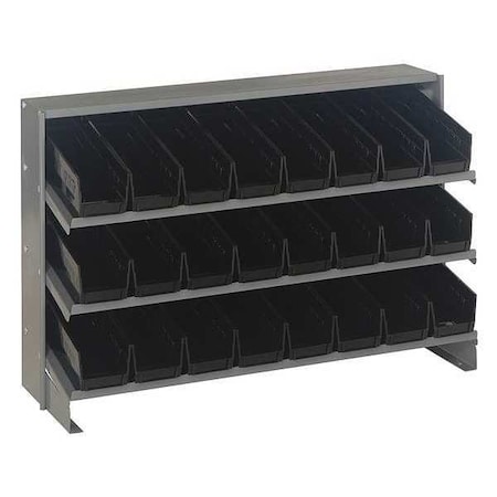 Quantum Storage Systems Steel Bench Pick Rack, 12 in D x 21 in H x 36 in W, 3 Shelves, Black QPRHA-101BK