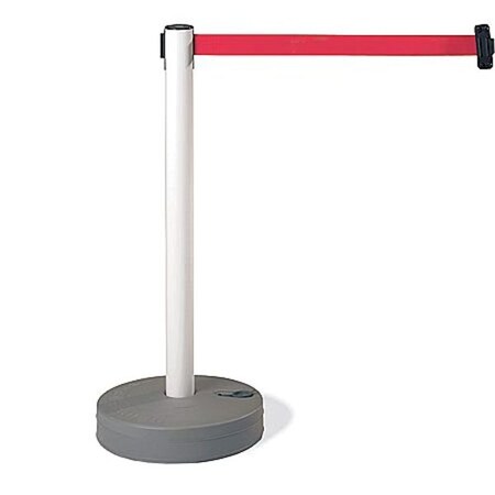 Tensabarrier Barrier Post with Belt, White, 7 1/2 ft Length, 38 in Post Height, No Legend, UPVC 885-32-STD-NO-D3X-C