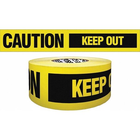 Zoro Select Barricade Tape, Caution Keep Out, Yellow, 3 in Wide x 200 ft Length, Polyethylene, 4 mil B324Y1852-200