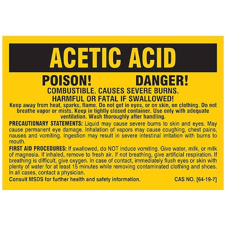 Brady Label, Acetic Acid, Polyester, 2 7/8 in W, 2 in H 7228PLS