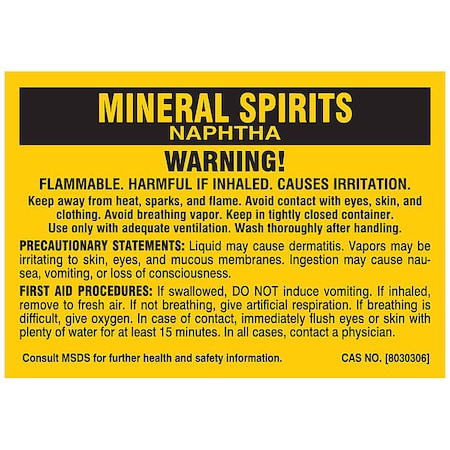 Brady Label, MINERAL SPIRITS, Polyester, 2 7/8 in W, 2 in H 7287PLS