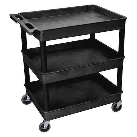 Zoro Select Utility Cart with Deep Lipped Plastic Shelves, 400 lb Load Capacity, 3 Shelves, 32 in L, 24 in W TC111-B