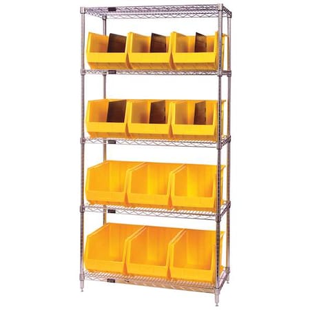 Quantum Storage Systems Steel Bin Shelving, 18 in D x 74 in H x 36 in W, 6 Shelves, Yellow WR6-265YL