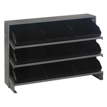 Quantum Storage Systems Steel Bench Pick Rack, 12 in D x 21 in H x 36 in W, 3 Shelves, Black QPRHA-109BK