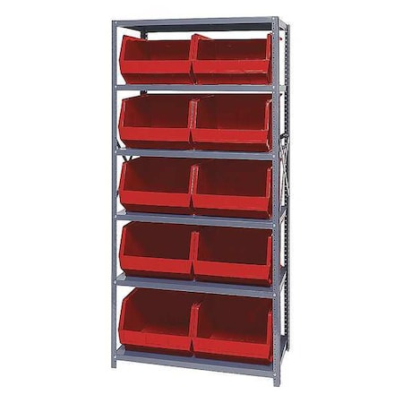 Quantum Storage Systems Steel Bin Shelving, 18 in D x 75 in H x 36 in W, 6 Shelves, Red QSBU-270RD