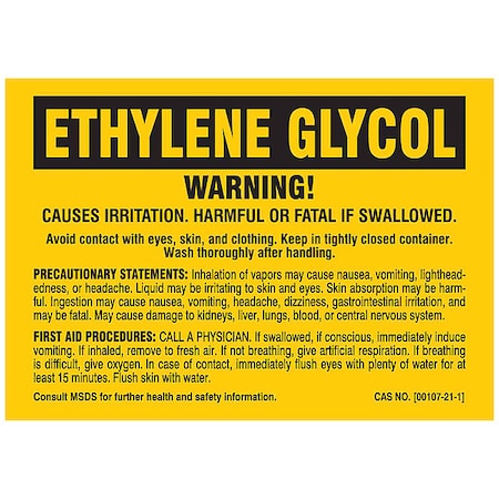 Brady Label, ETHYLENE GLYCOL, Polyester, 5 in W, 3 1/2 in H 7264QLS