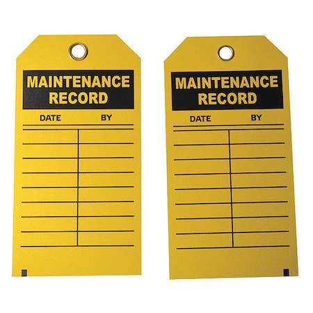Zoro Select Tag, Maintenance, Cardstock, 5 3/4 in H x 3 in W, Yellow, Rectangle, 100 PK 9MAZ7