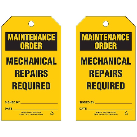 Brady Maintenance Order, Mechanical Repairs Required, 5 3/4 in x 3 in, , , 86697 86697